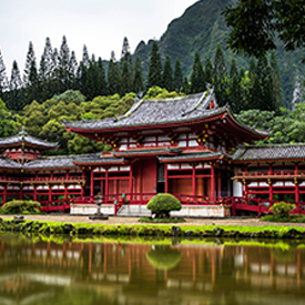Temple xinès de color vermell