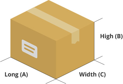 Drawing of a box sizes