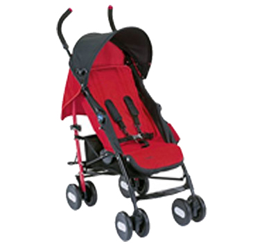 Red and black baby stroller